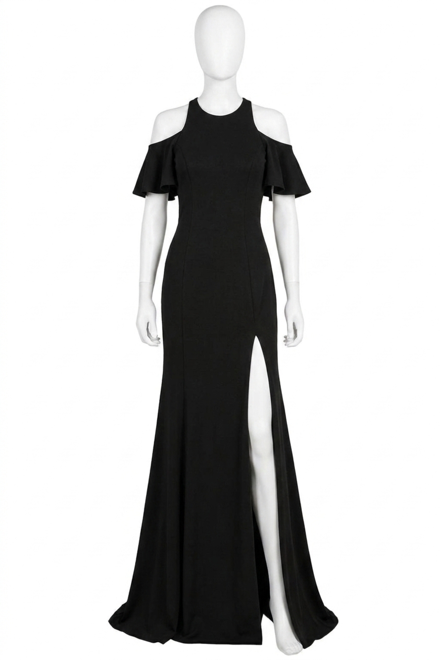 NEW CLARISSE halter ruffle sleeve maxi dress in black